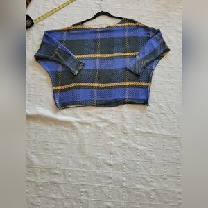YOLLY Blue/Dark Periwinkle, Black, and Yellow Plaid Batwing Type Lightweight